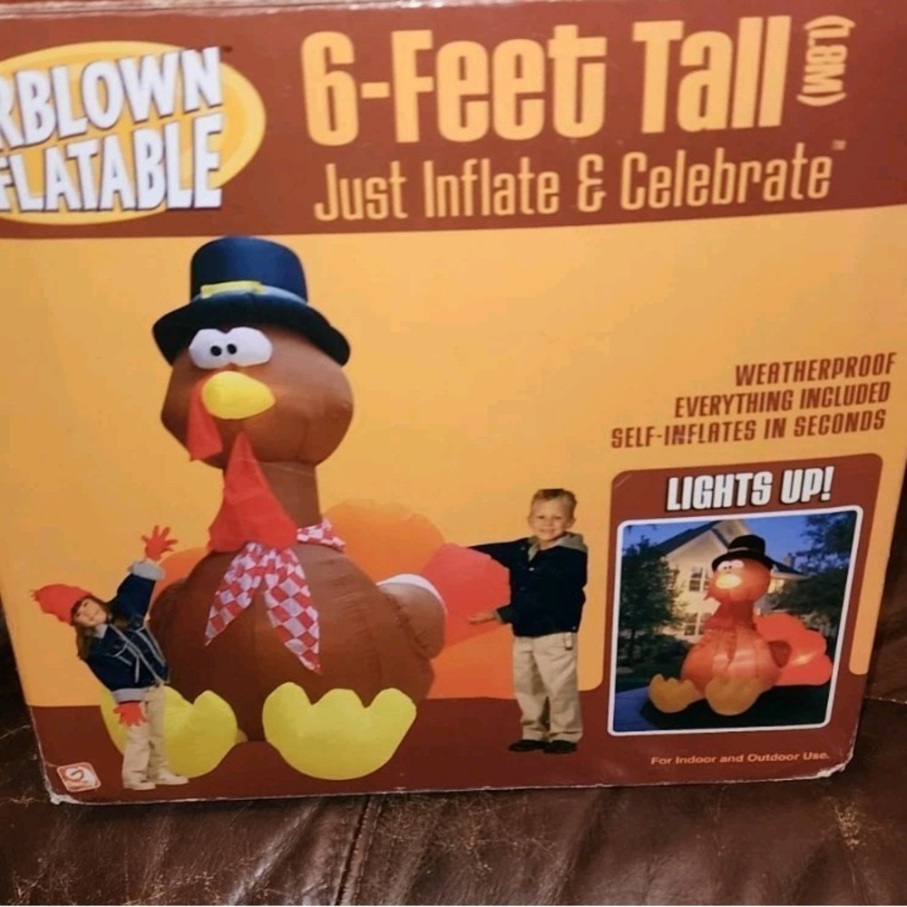 6 Ft Tall Thanksgiving Lighted Inflatable Turkey Rainbow Feather Decoration Weat